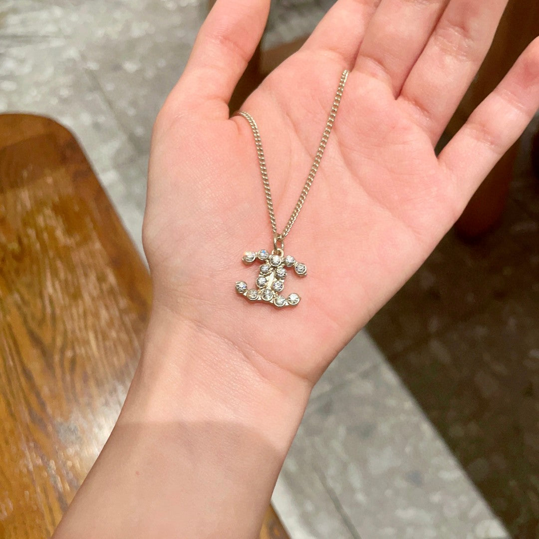 Double-C Emblem Crystal-Accent Pendant Necklace – Design 038 side detail