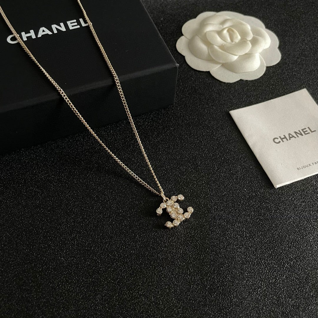 Double-C Emblem Crystal-Accent Pendant Necklace – Design 038 styled product view