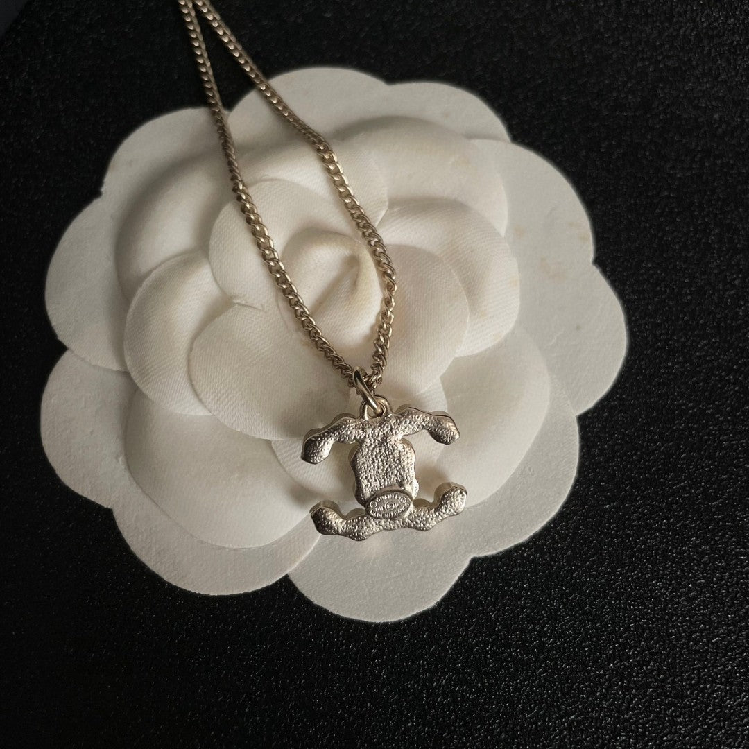 Double-C Emblem Crystal-Accent Pendant Necklace – Design 038 front product view