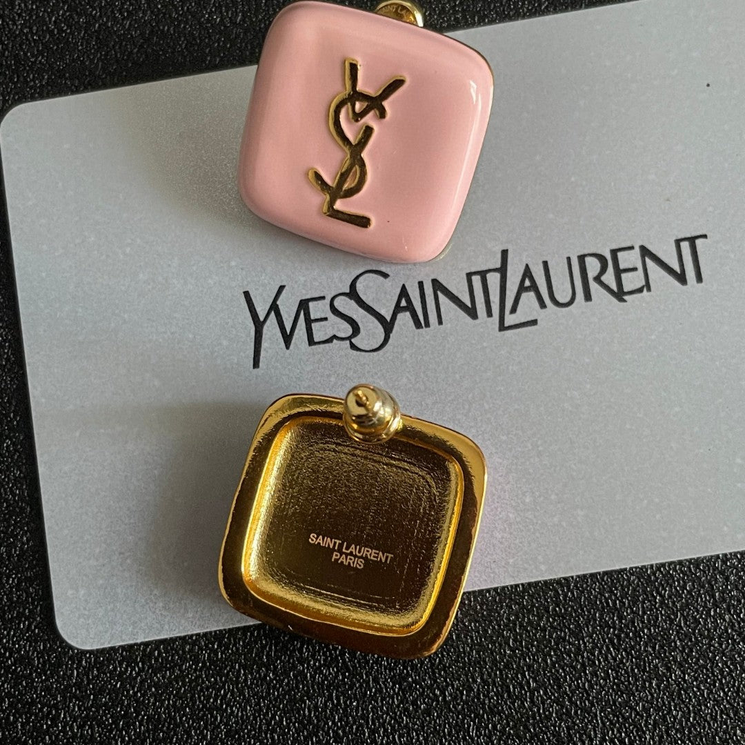 Letter Emblem Stud Earrings in Polished Metal-Tone – Square Detail – Design 002 main product view