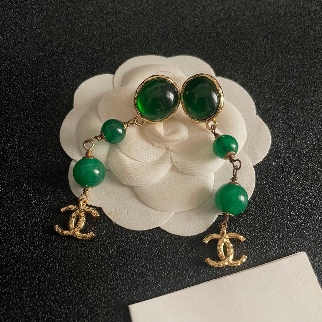 Double-C Emblem Statement Earrings in Polished Metal-Tone – Design 037 front product view