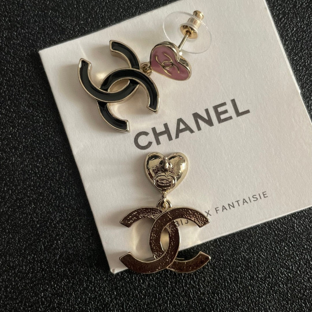 Double-C Emblem Statement Earrings in Polished Metal-Tone – Heart Detail main product view