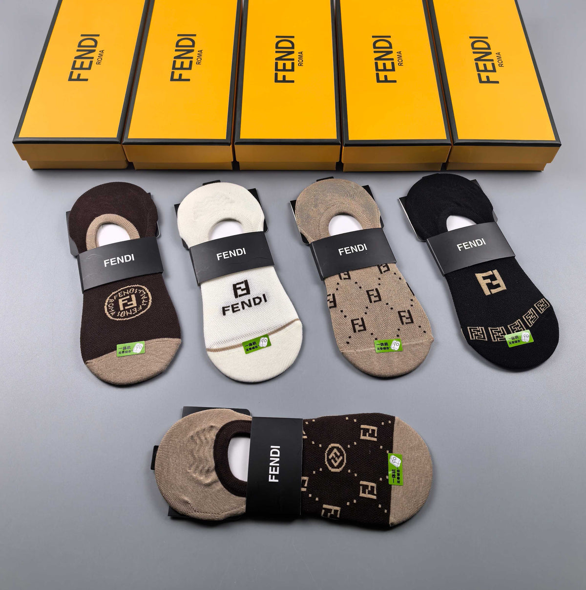 Fendi Cotton Visible Logo, Stripe Or Motif Details No-Show Socks