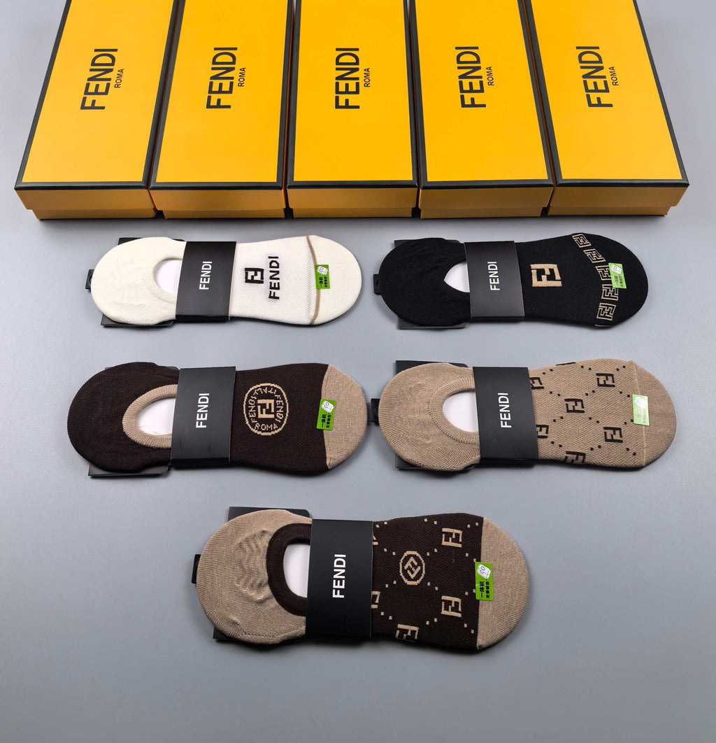 Fendi Cotton Visible Logo, Stripe Or Motif Details No-Show Socks