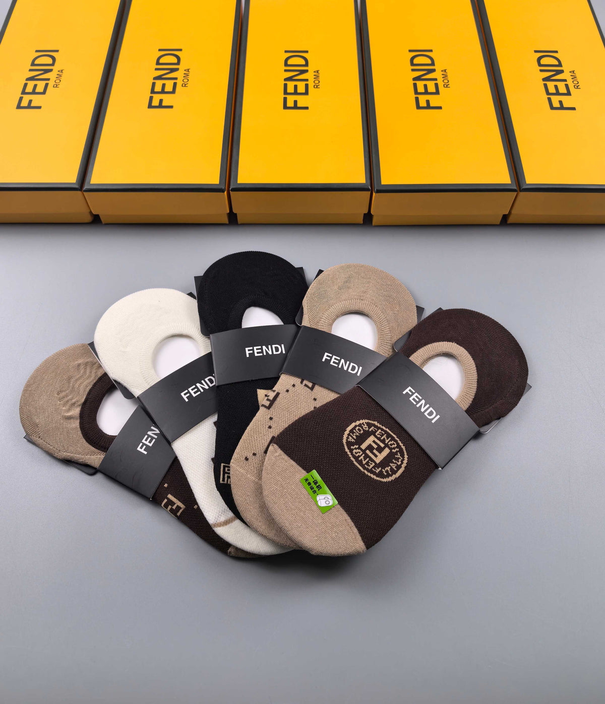 Fendi Cotton Visible Logo, Stripe Or Motif Details No-Show Socks