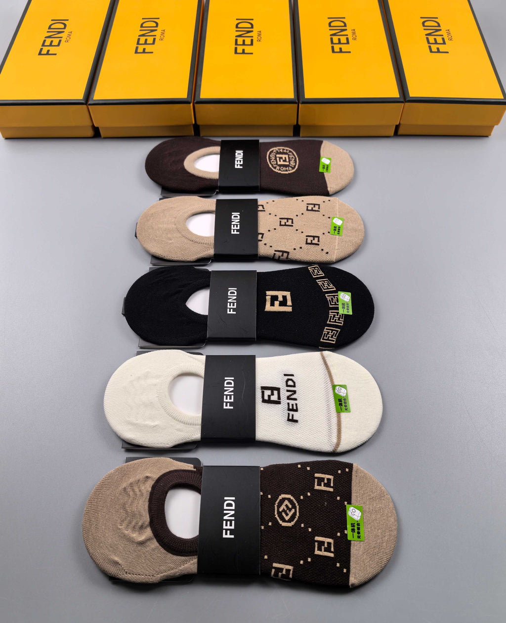 Fendi Cotton Visible Logo, Stripe Or Motif Details No-Show Socks