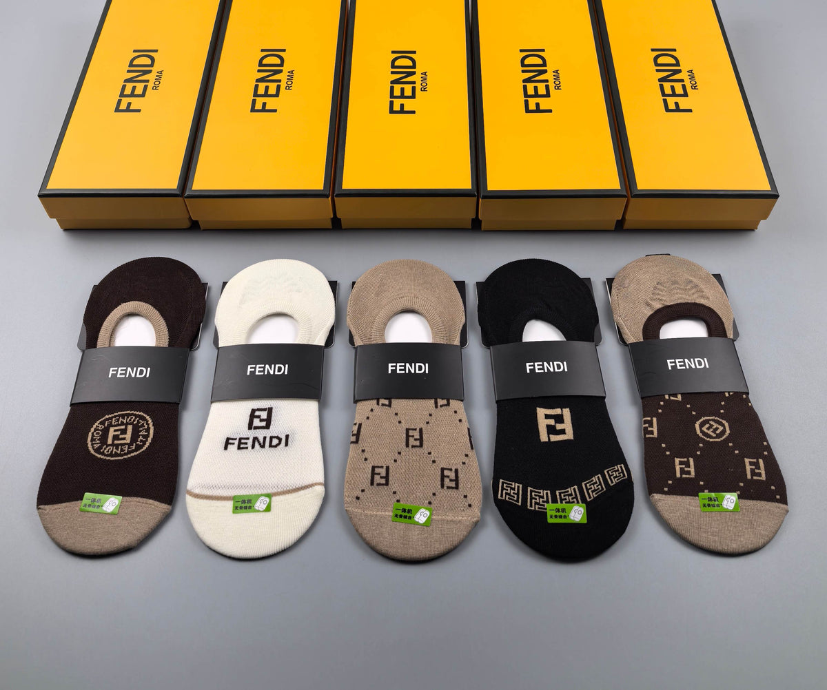 Fendi Cotton Visible Logo, Stripe Or Motif Details No-Show Socks