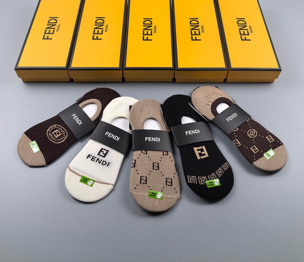 Fendi Small Graphic Details No-Show Socks - 5-Pair Set