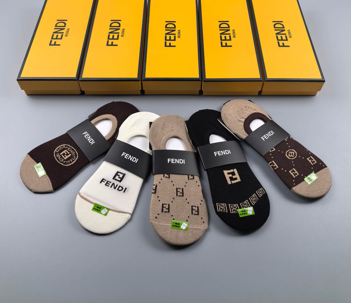Fendi Small Graphic Details No-Show Socks - 5-Pair Set