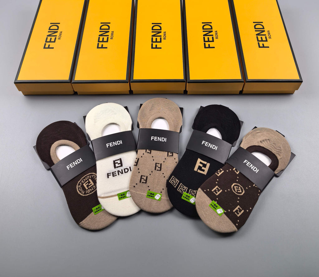 Fendi Small Graphic Details No-Show Socks - 5-Pair Set