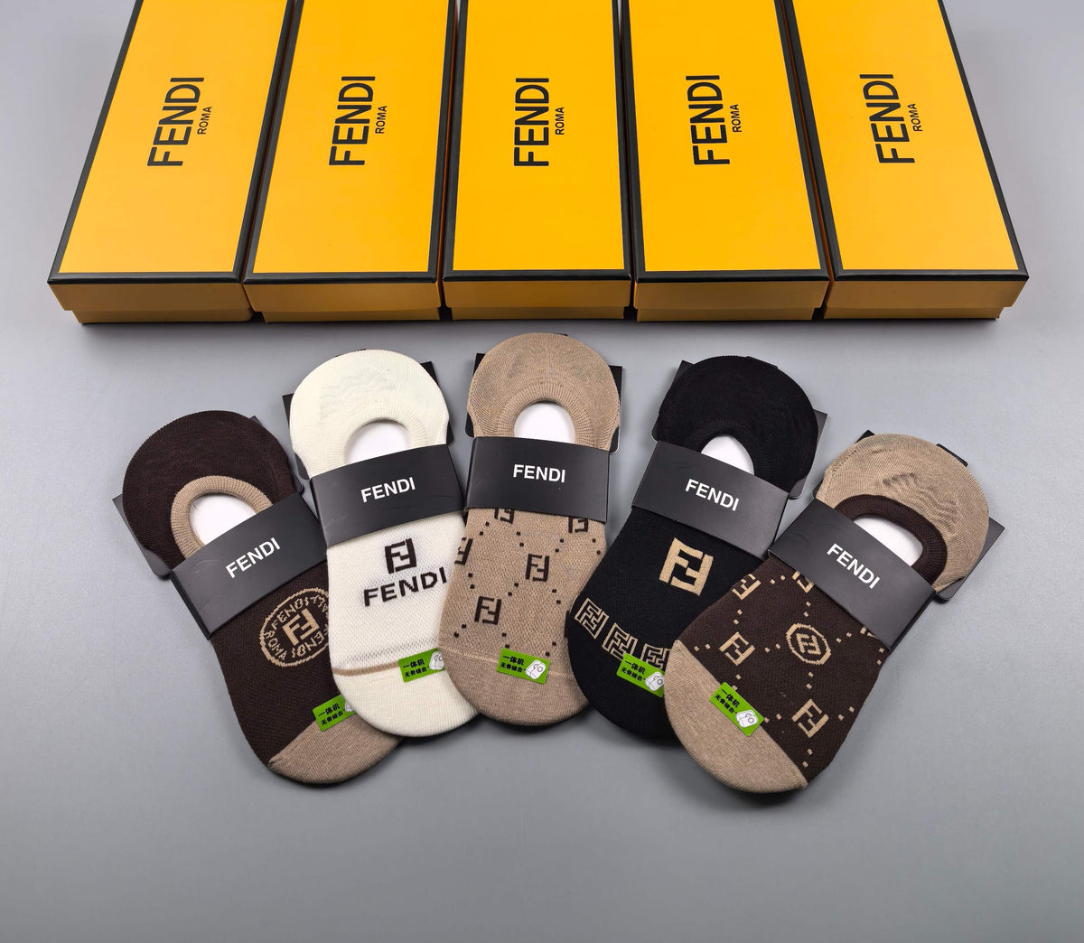 Fendi Small Graphic Details No-Show Socks - 5-Pair Set