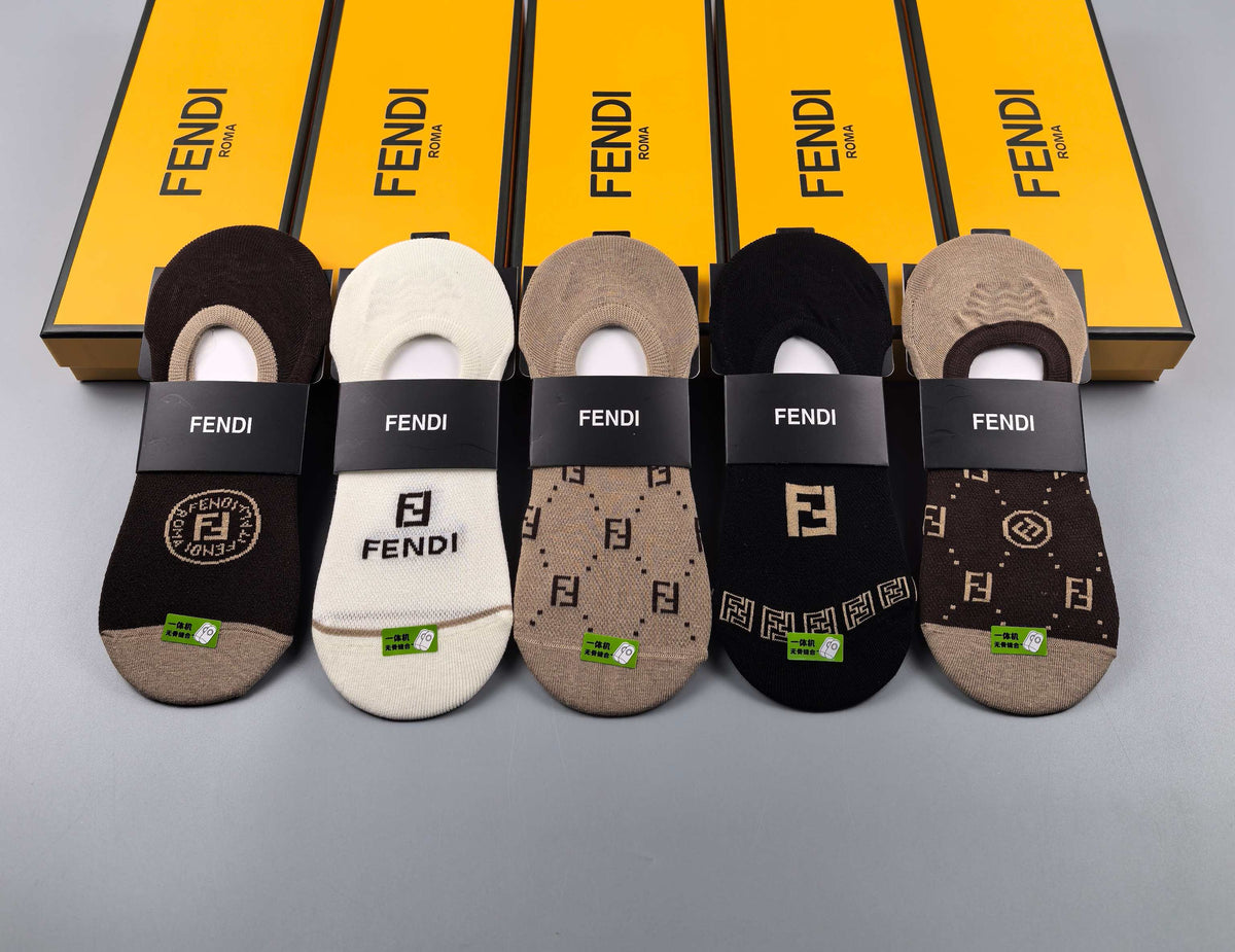 Fendi Cotton Visible Logo, Stripe Or Motif Details No-Show Socks