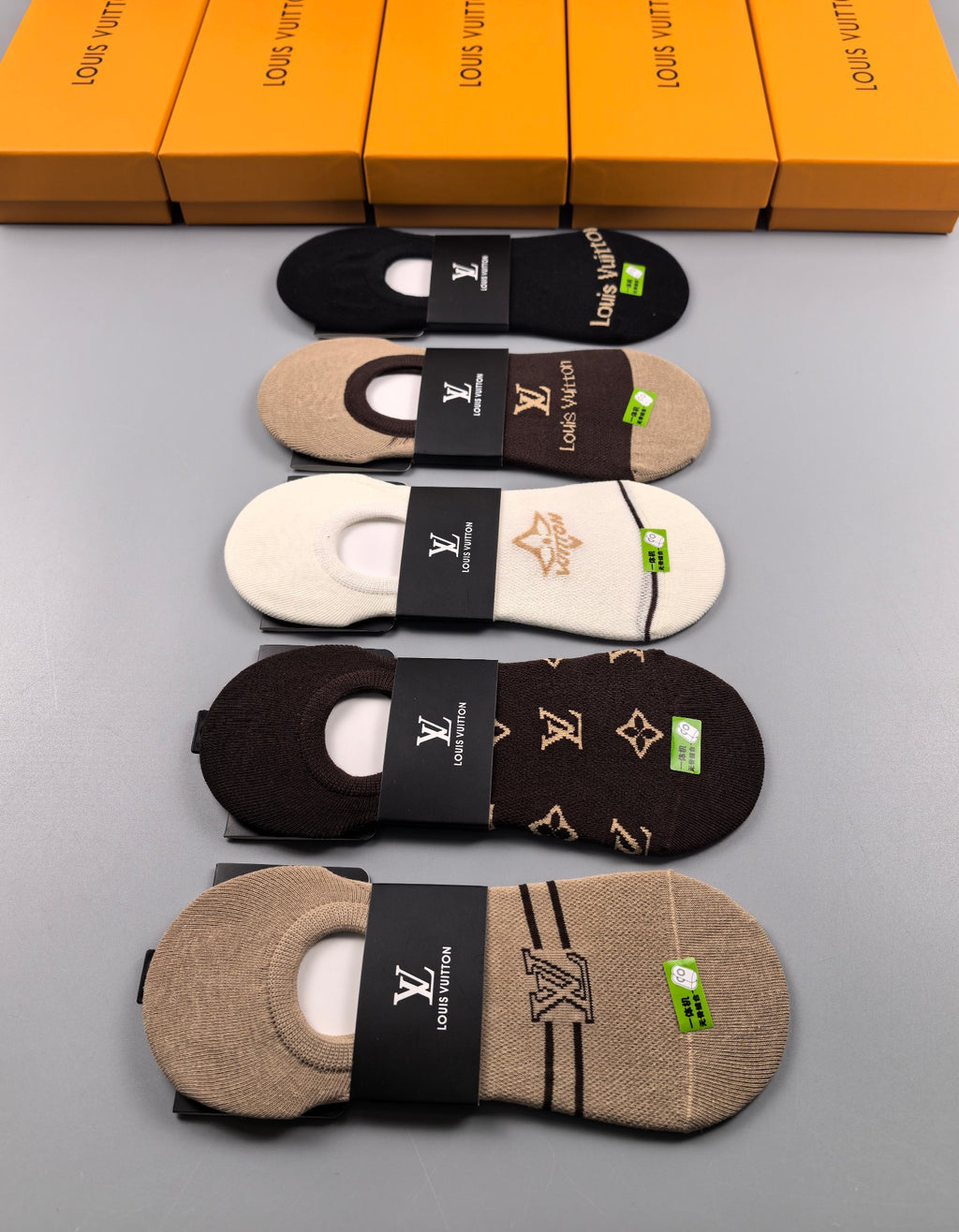 Louis Vuitton Visible Logo, Stripe Or Motif Details No-Show Socks - 5-Pair Set