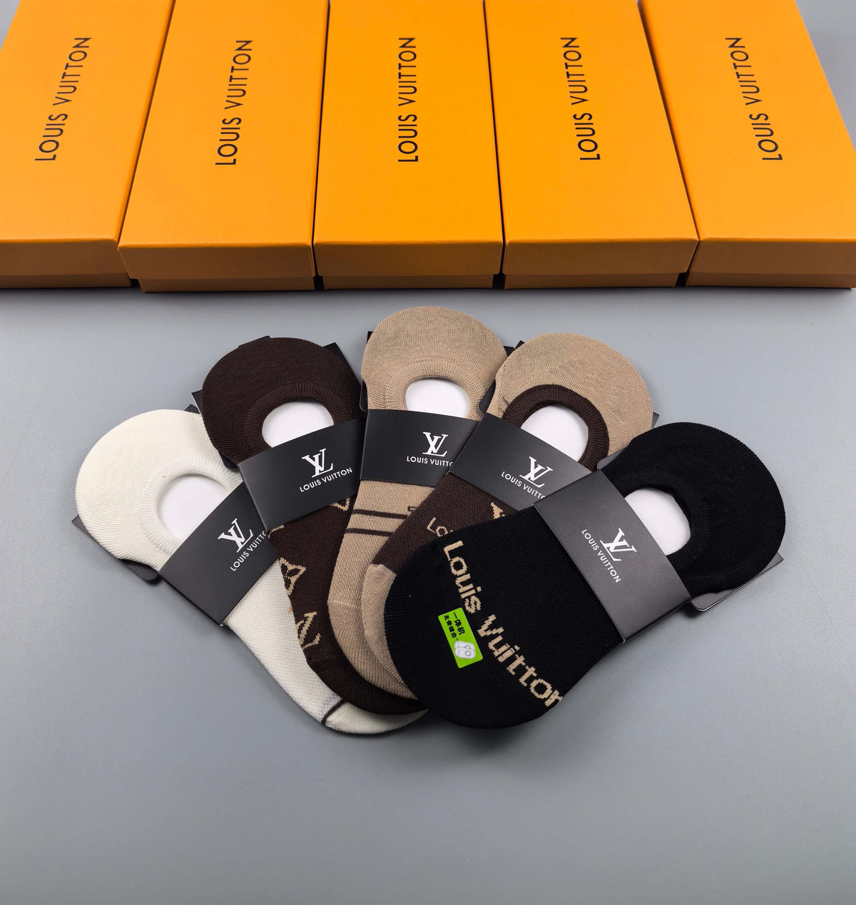 Louis Vuitton Visible Logo, Stripe Or Motif Details No-Show Socks - 5-Pair Set