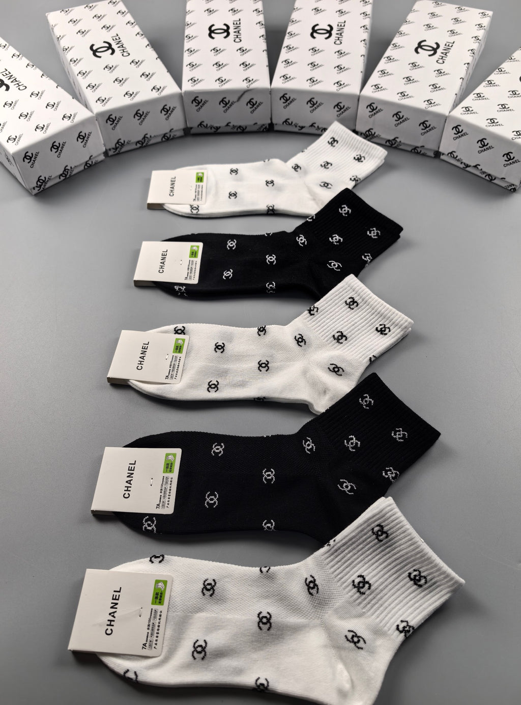 Chanel Monochrome Ankle Ankle Socks 5-Pair Box Collection