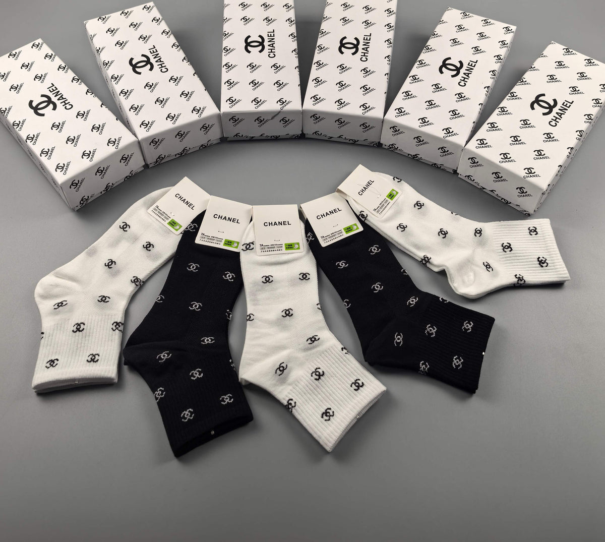 Chanel Monochrome Ankle Ankle Socks 5-Pair Box Collection