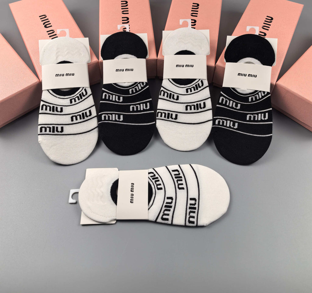 Miu Miu Combed cotton Visible Logo, Stripe Or Motif Details No-Show Socks