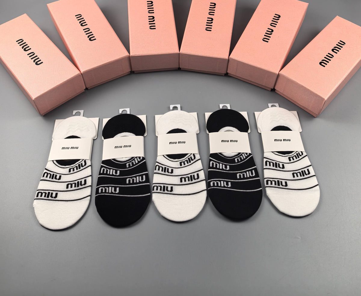 Miu Miu Combed cotton Visible Logo, Stripe Or Motif Details No-Show Socks