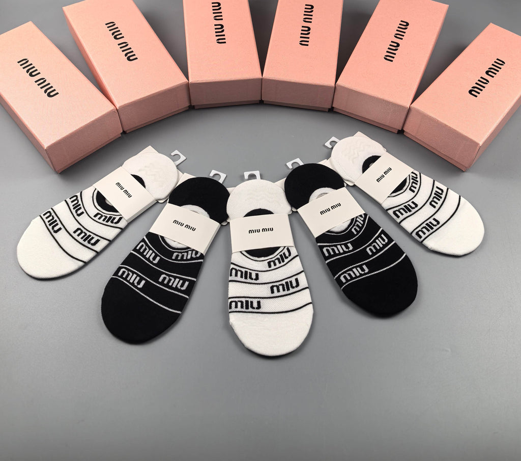 Miu Miu Combed cotton Visible Logo, Stripe Or Motif Details No-Show Socks