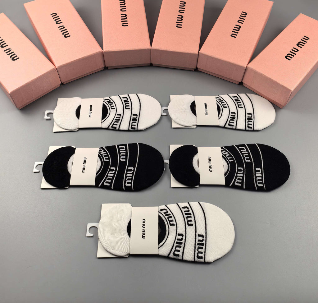Miu Miu Combed cotton Visible Logo, Stripe Or Motif Details No-Show Socks