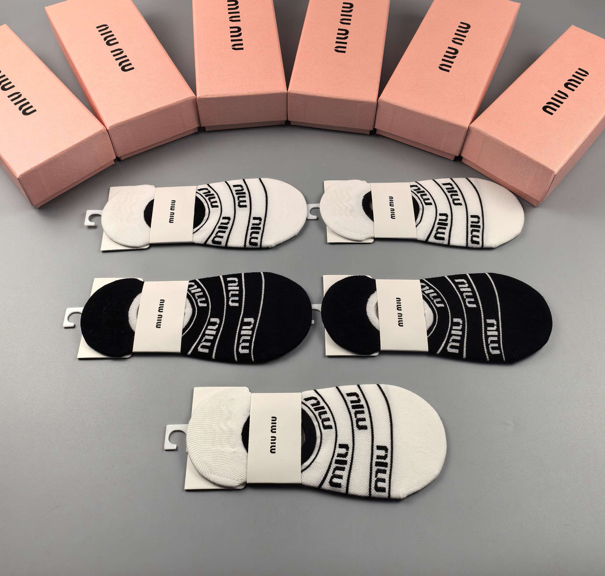 Miu Miu Combed cotton Visible Logo, Stripe Or Motif Details No-Show Socks