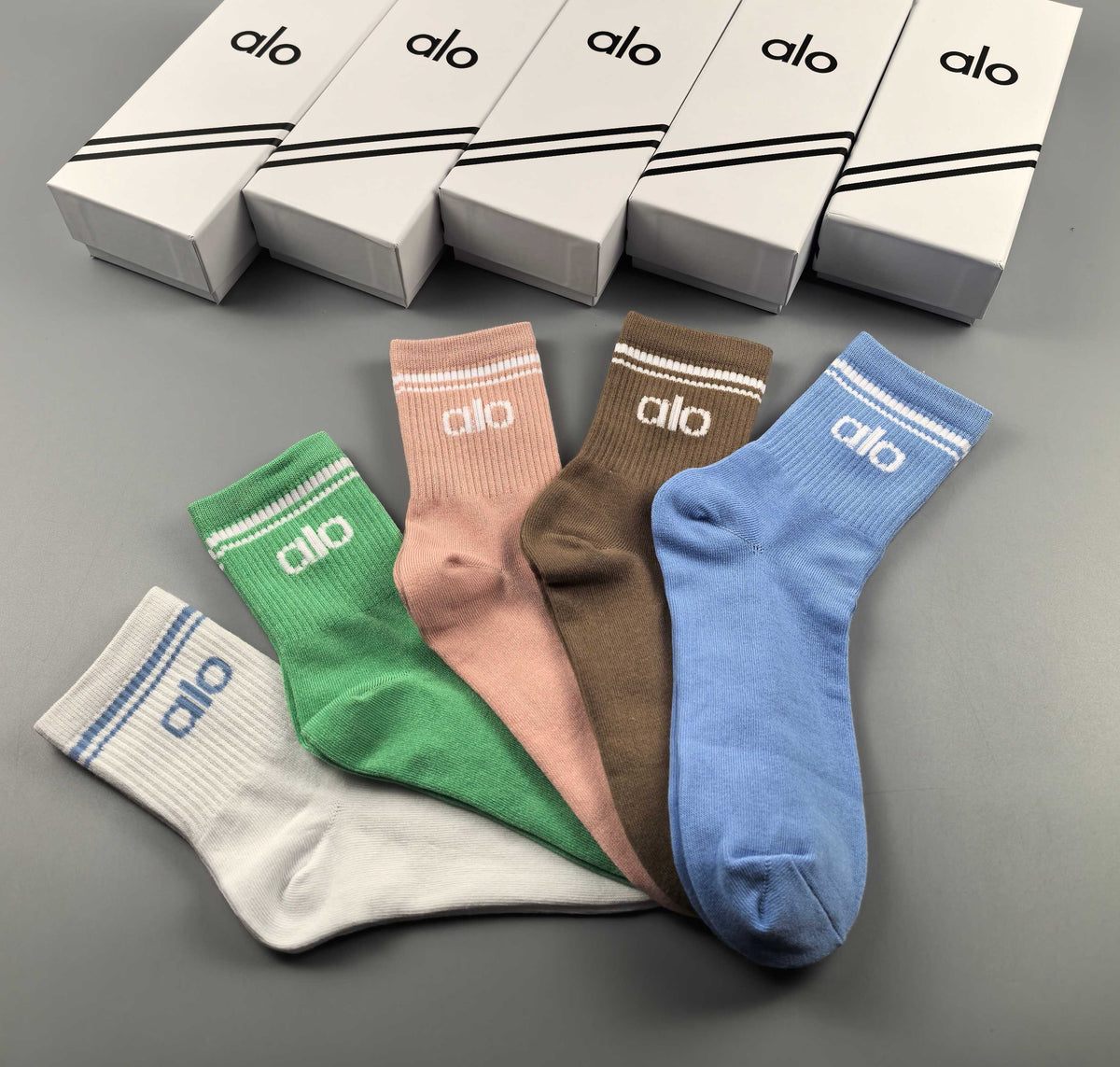 Unbranded Soft Pastel Crew Crew Socks 5-Pair Box Collection