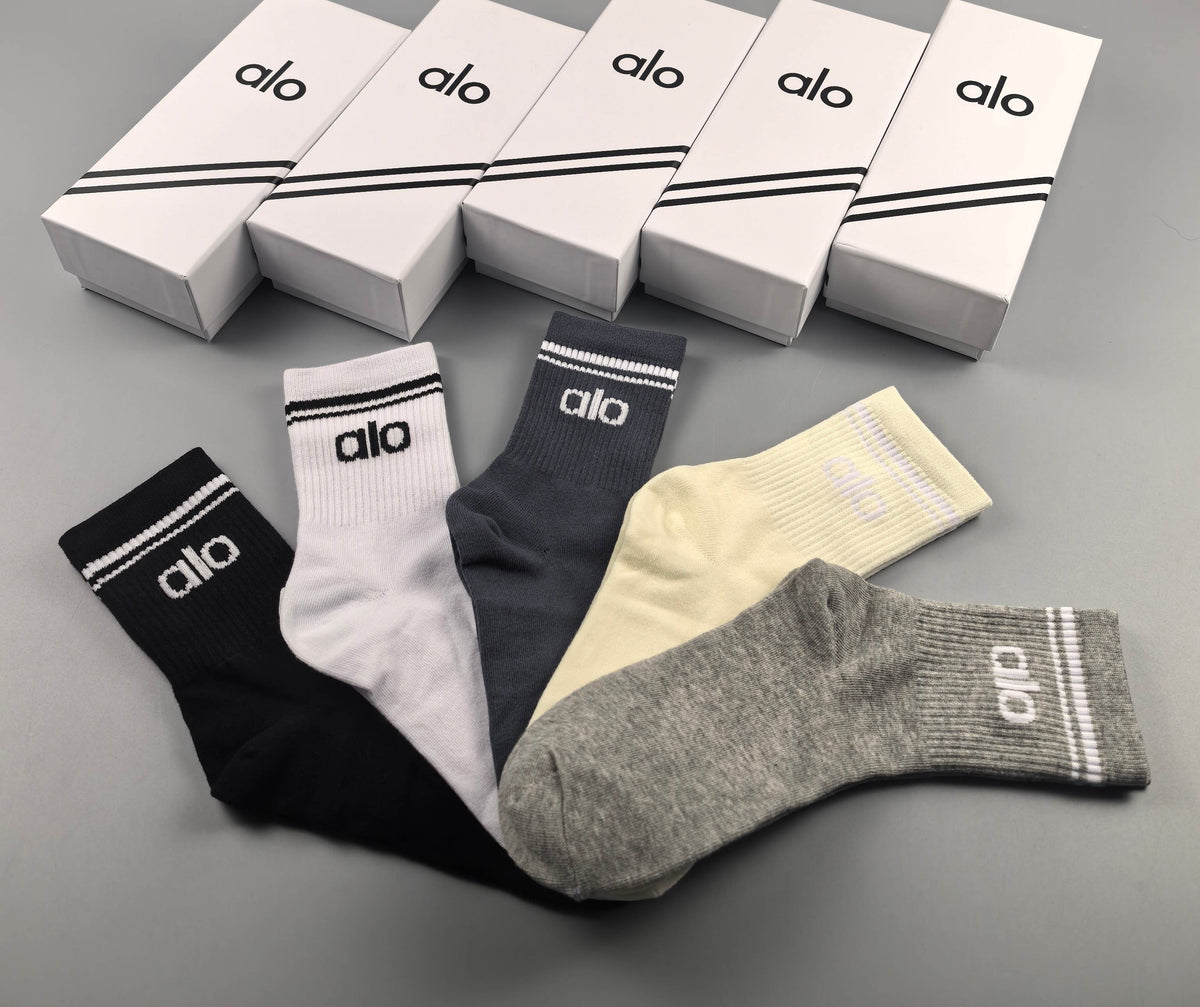 Alo Minimal Logo Details Crew Socks - 5-Pair Set