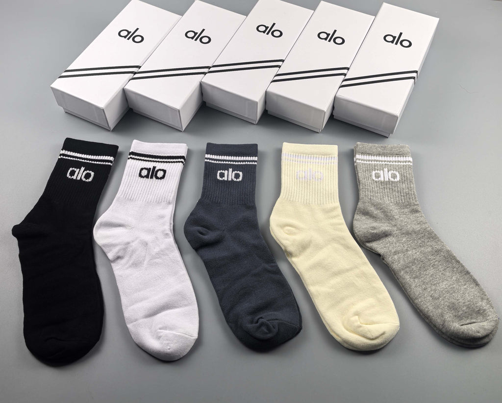 Alo Minimal Logo Details Crew Socks - 5-Pair Set