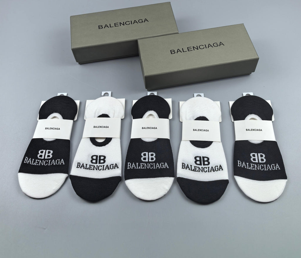 Balenciaga Cotton No-Show Socks - 5-Pair Box