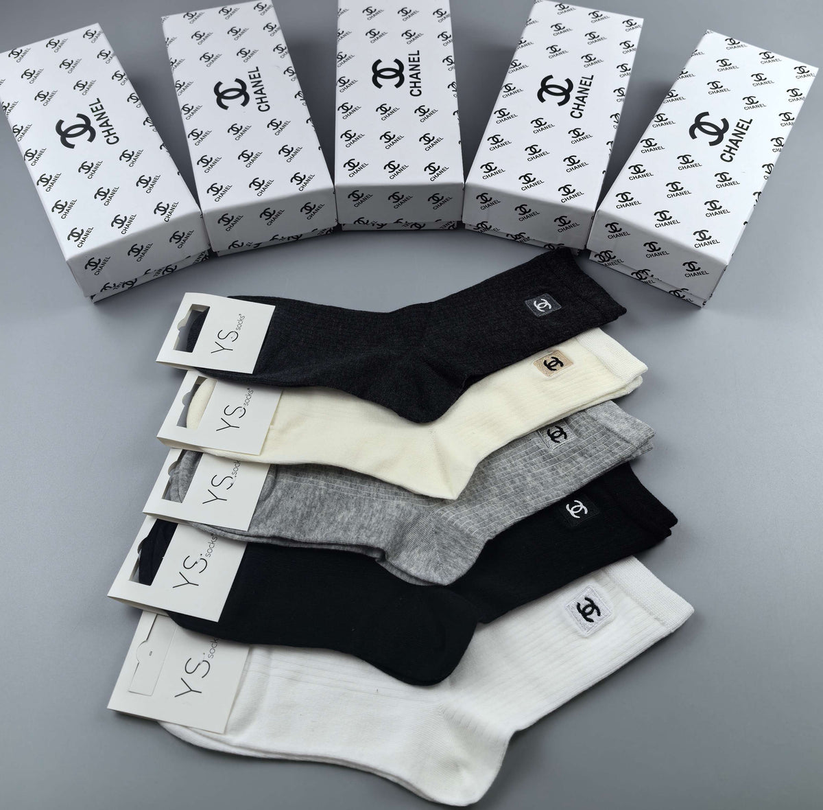 Chanel Neutral Ankle Ankle Socks 5-Pair Box Collection Essentials