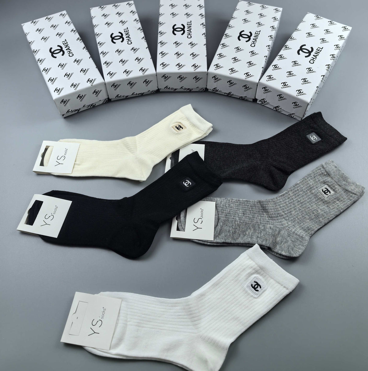 Chanel Neutral Ankle Ankle Socks 5-Pair Box Collection Essentials