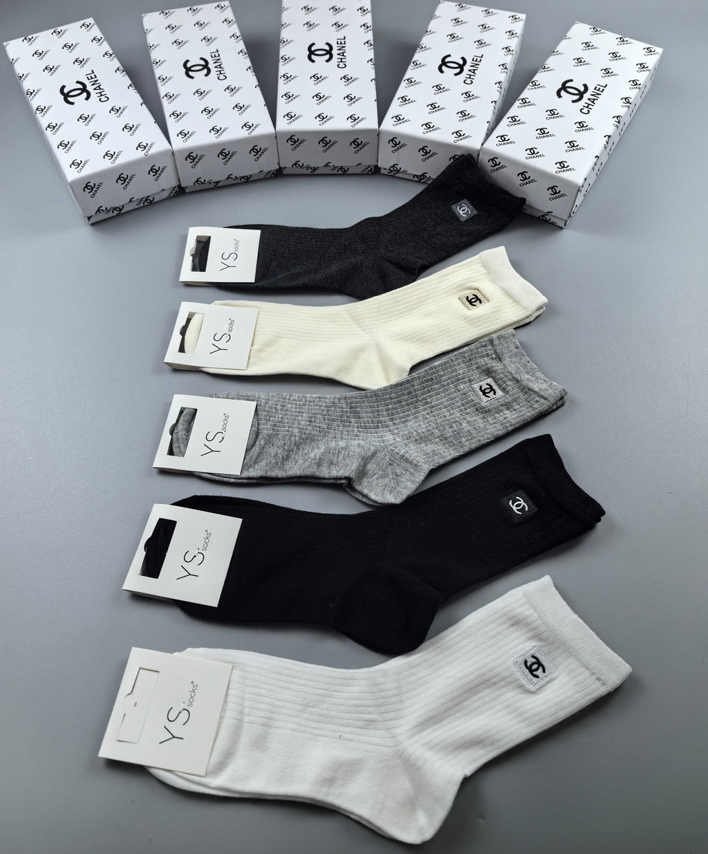 Chanel Neutral Ankle Ankle Socks 5-Pair Box Collection Essentials