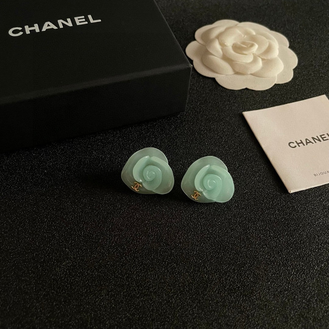 Camellia Stud Earrings in Polished Metal-Tone – Camellia Detail – Design 041 styled product view