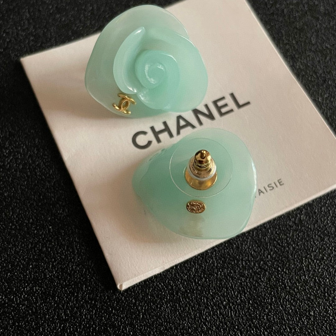 Camellia Stud Earrings in Polished Metal-Tone – Camellia Detail – Design 041 main product view
