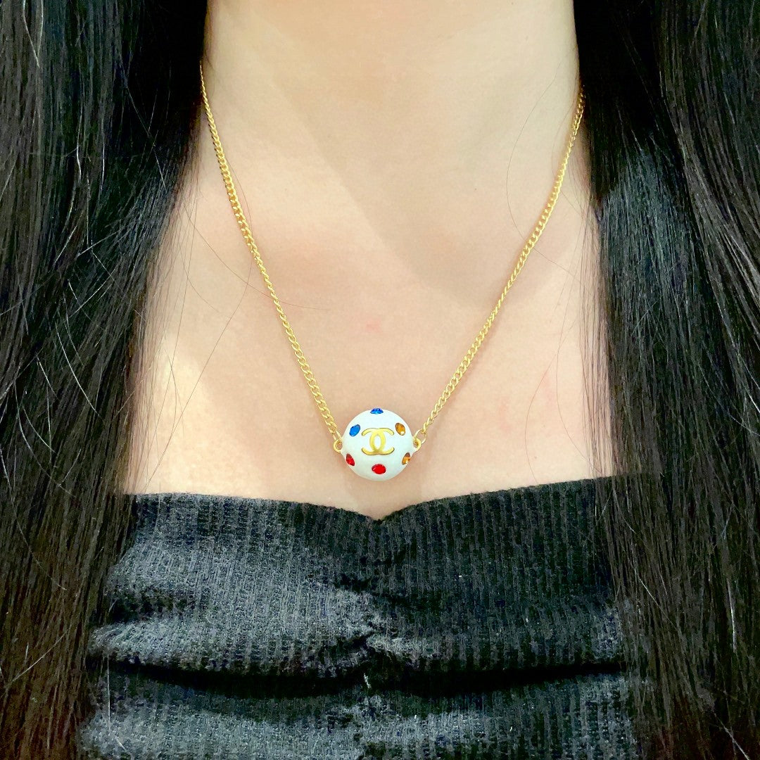 Double-C Emblem Crystal-Accent Pendant Necklace – Design 029 detail view