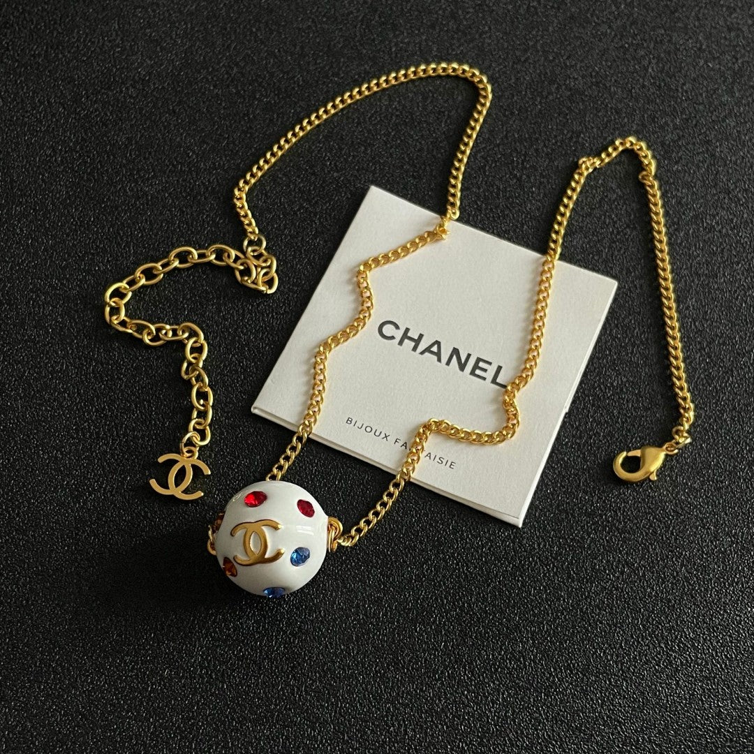 Double-C Emblem Crystal-Accent Pendant Necklace – Design 029 front product view