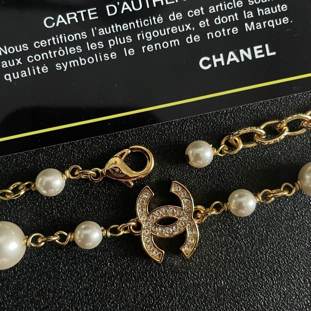 Double-C Emblem Pearl-Detail Pendant Necklace – Pearl Detail – Design 061 main product view