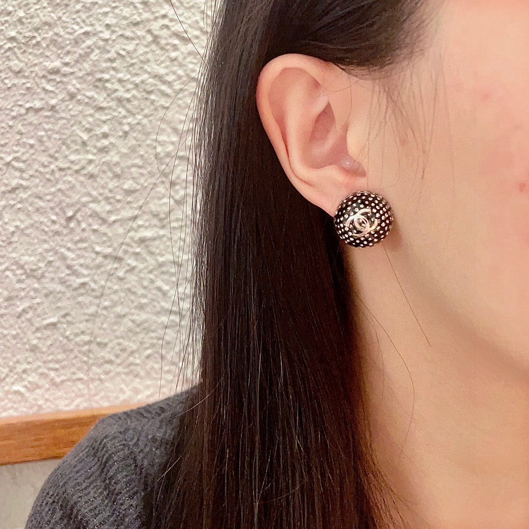 Double-C Emblem Crystal-Accent Stud Earrings – Design 028 detail view