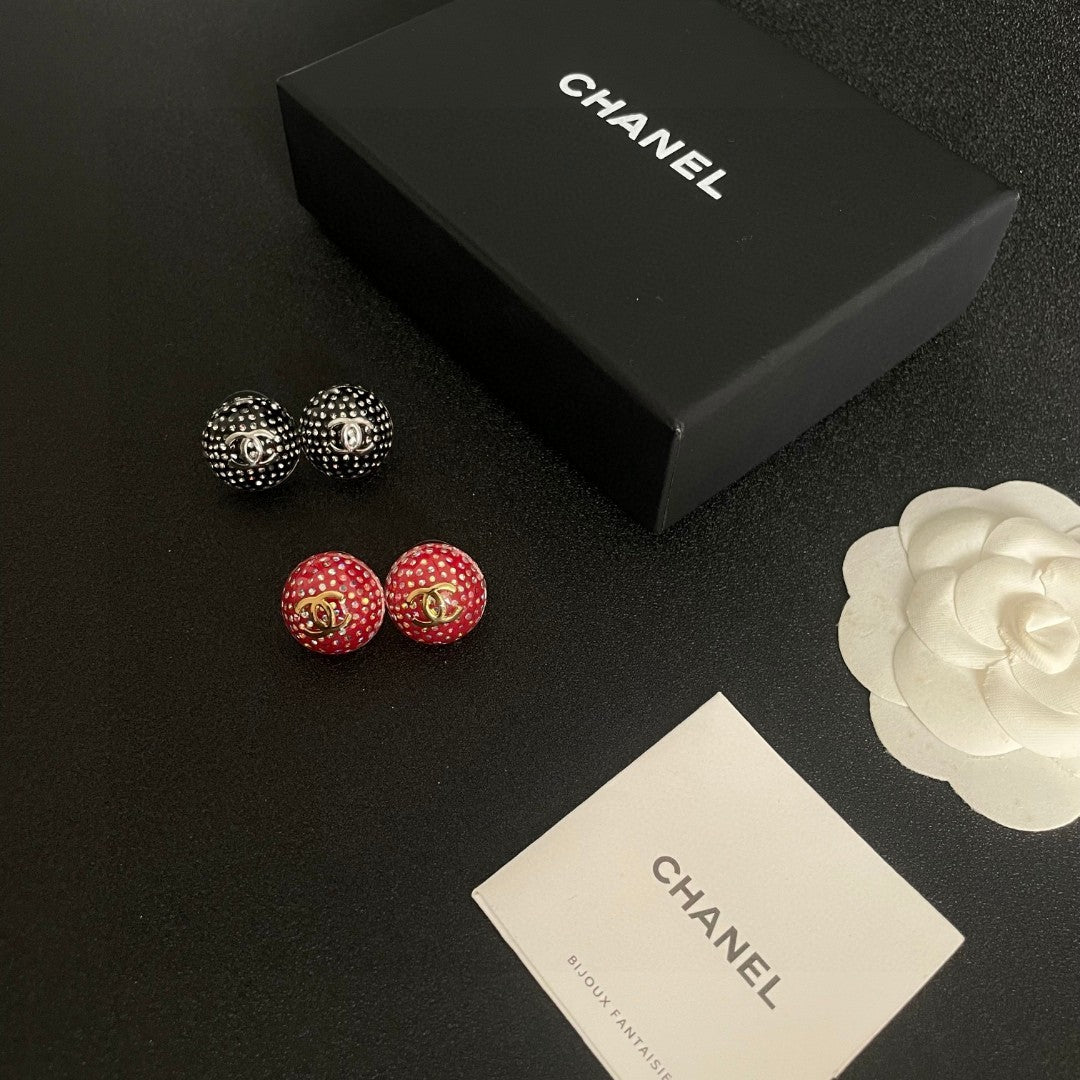 Double-C Emblem Crystal-Accent Stud Earrings – Design 028 side detail