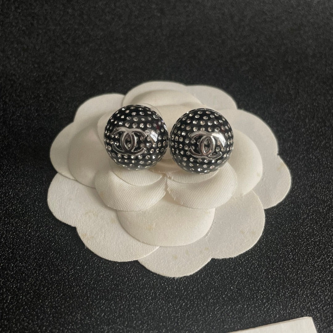 Double-C Emblem Crystal-Accent Stud Earrings – Design 028 front product view