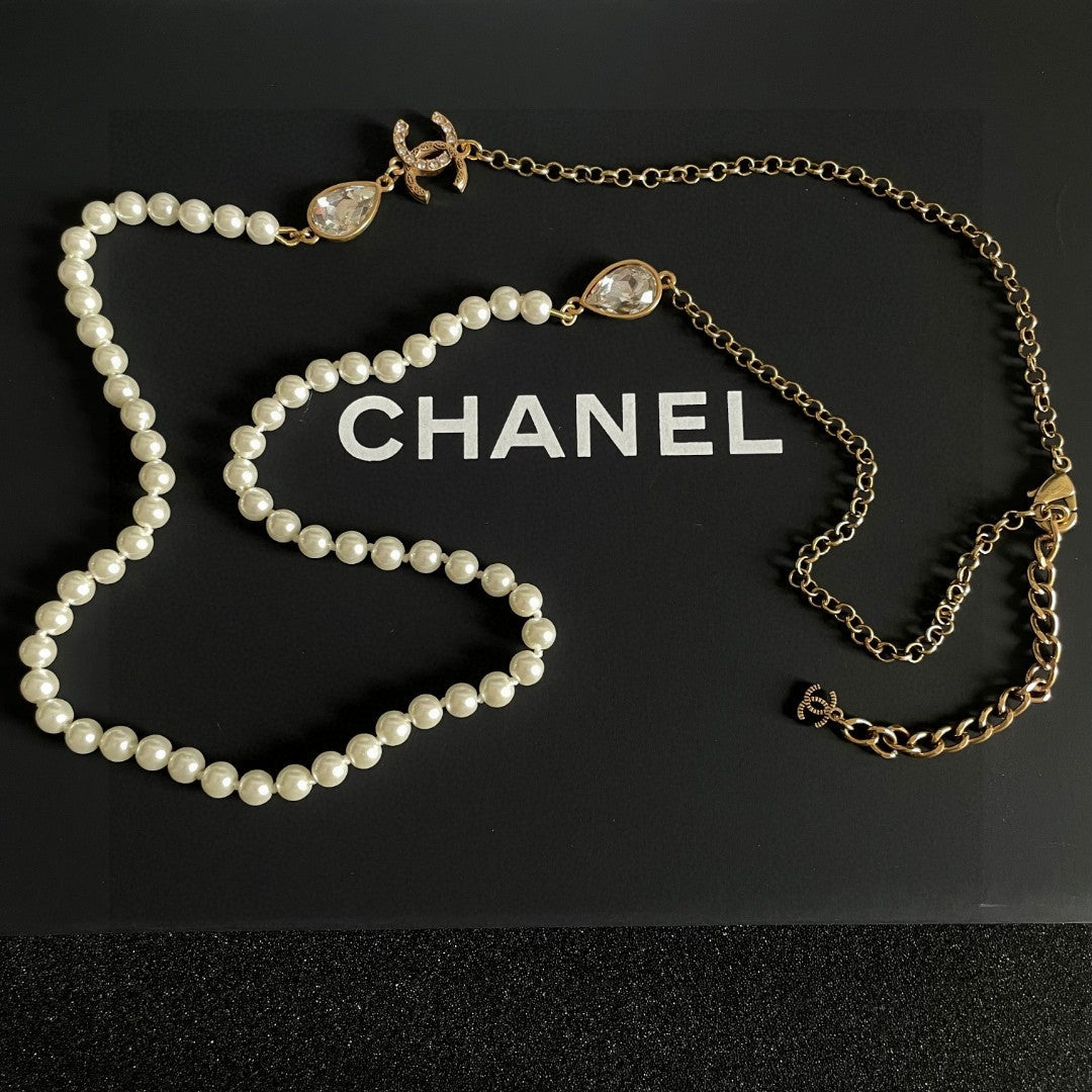 Double-C Emblem Pearl-Detail Pendant Necklace – Pearl Detail – Design 060 main product view