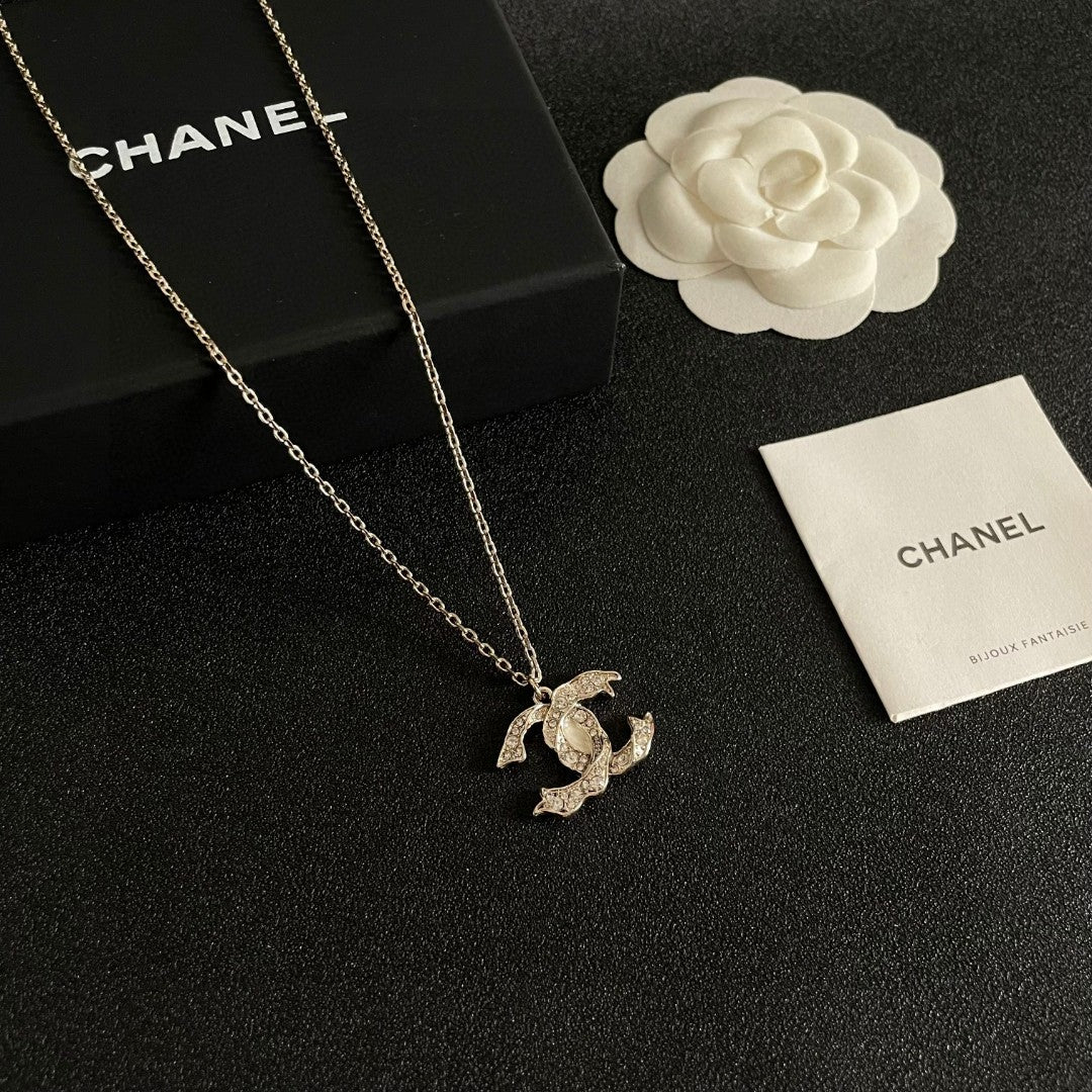 Double-C Emblem Crystal-Accent Pendant Necklace – Design 028 styled product view
