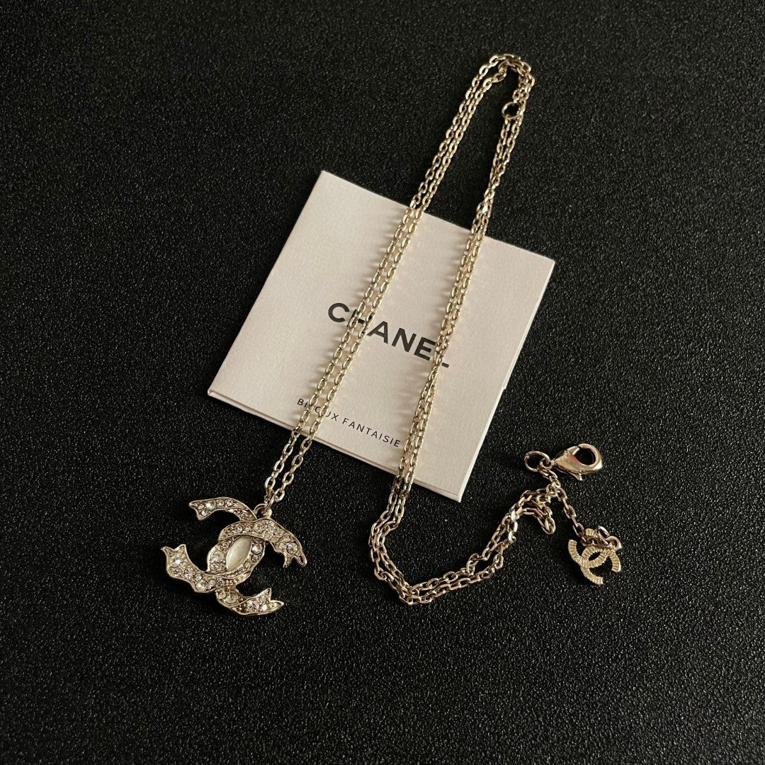 Double-C Emblem Crystal-Accent Pendant Necklace – Design 028 detail view