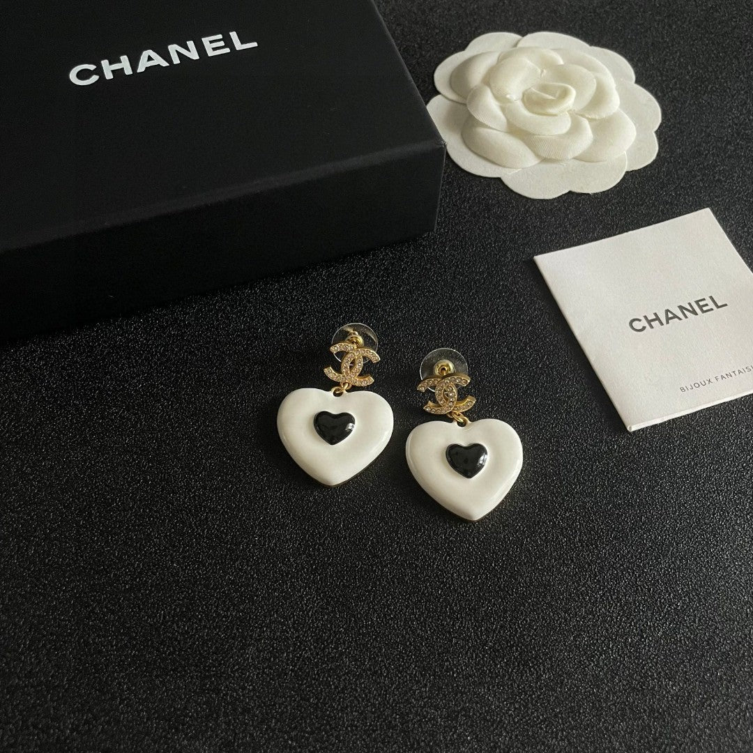 Double-C Emblem Crystal-Accent Statement Earrings – Heart Detail – Design 002 styled product view