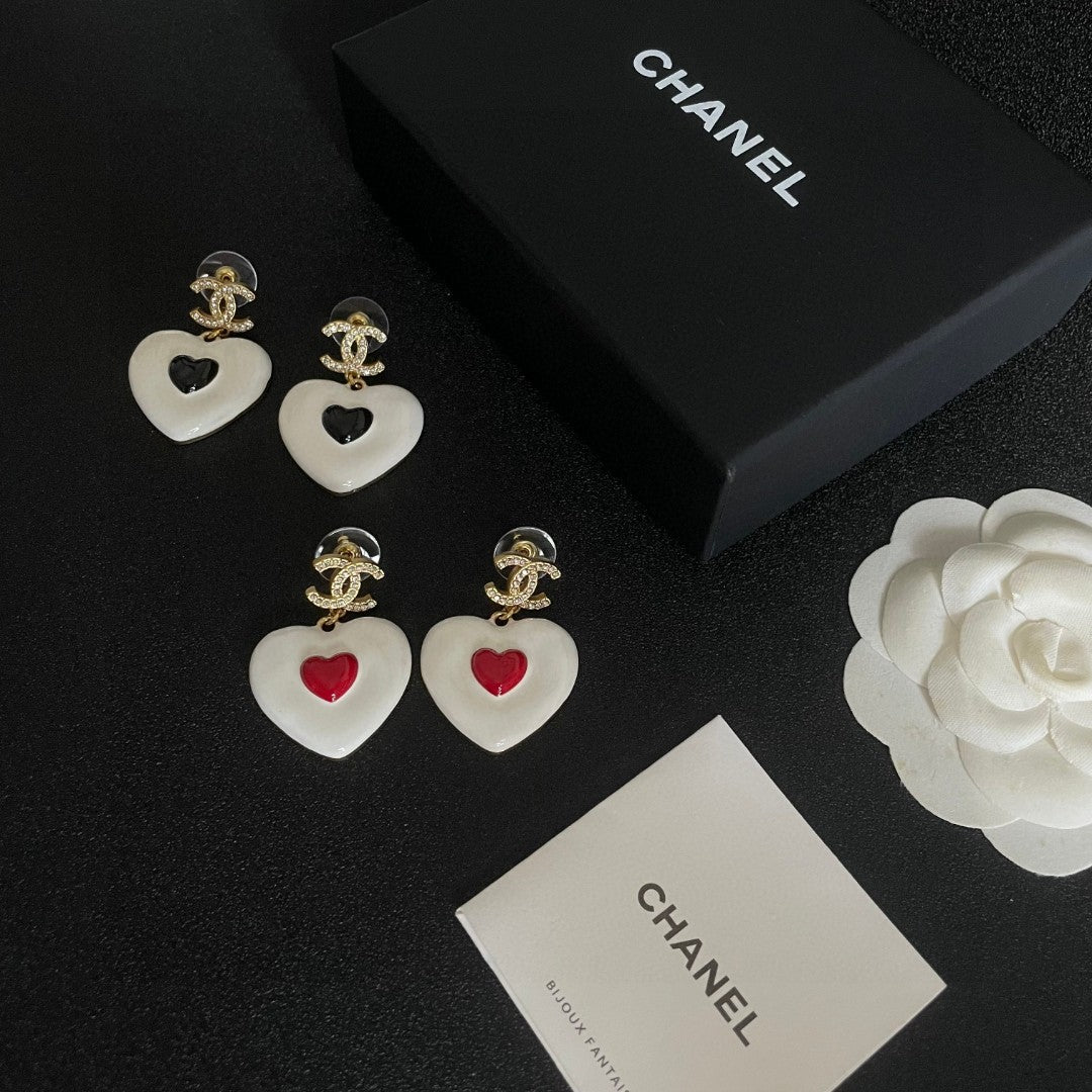Double-C Emblem Crystal-Accent Statement Earrings – Heart Detail – Design 002 side detail