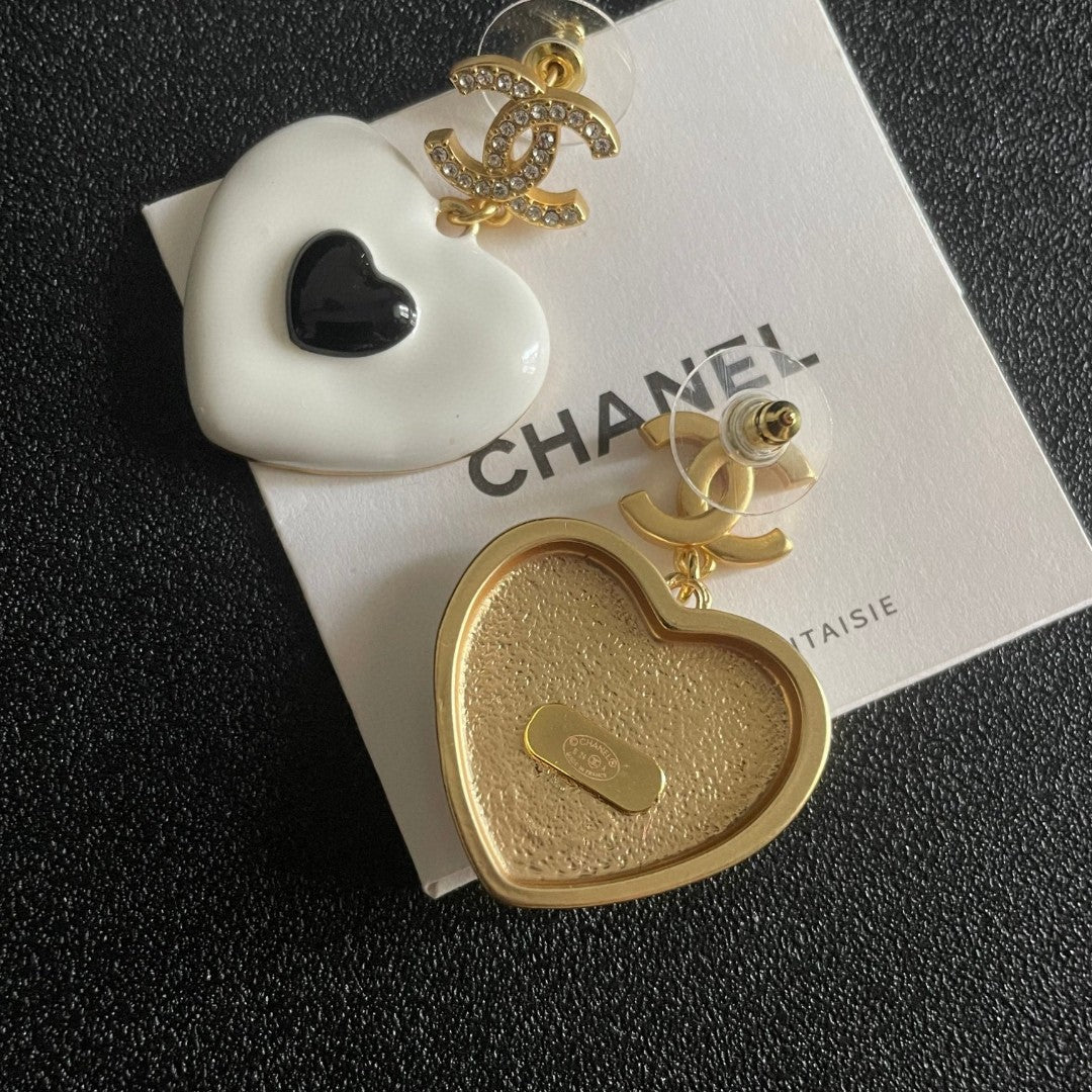 Double-C Emblem Crystal-Accent Statement Earrings – Heart Detail – Design 002 main product view