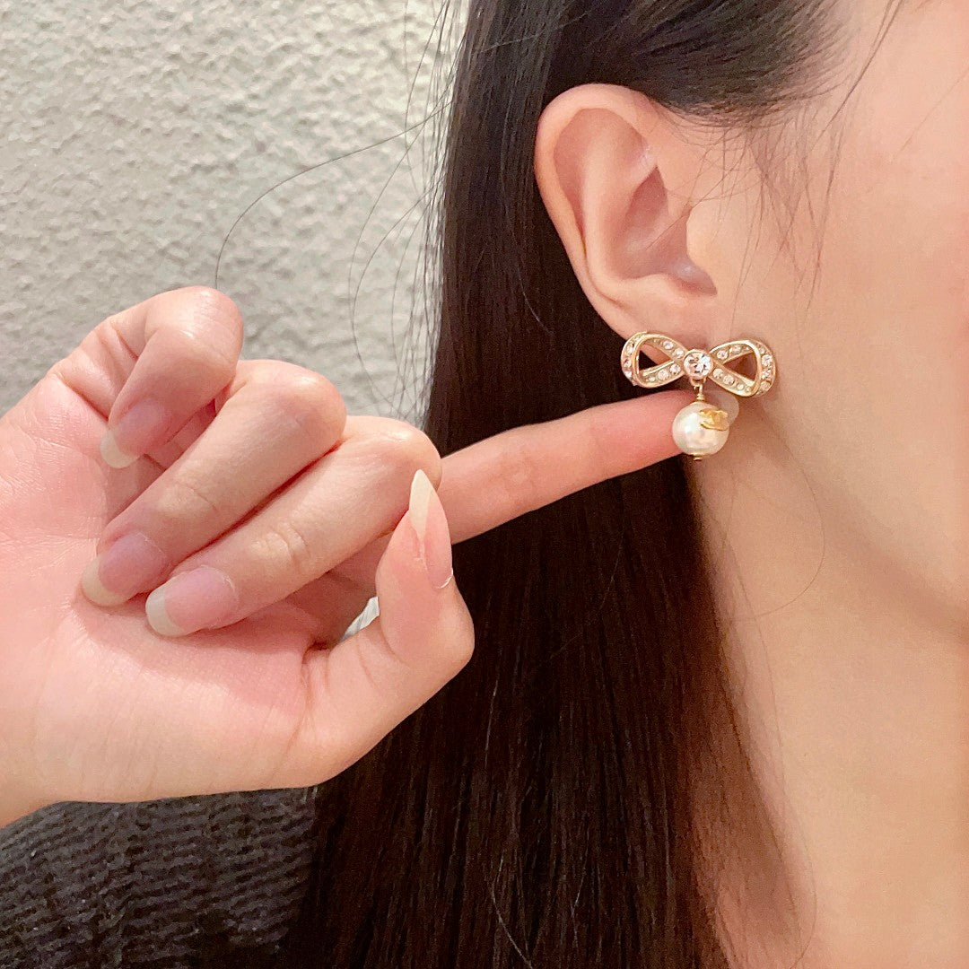 Bow Pearl-Detail Statement Earrings front product view
