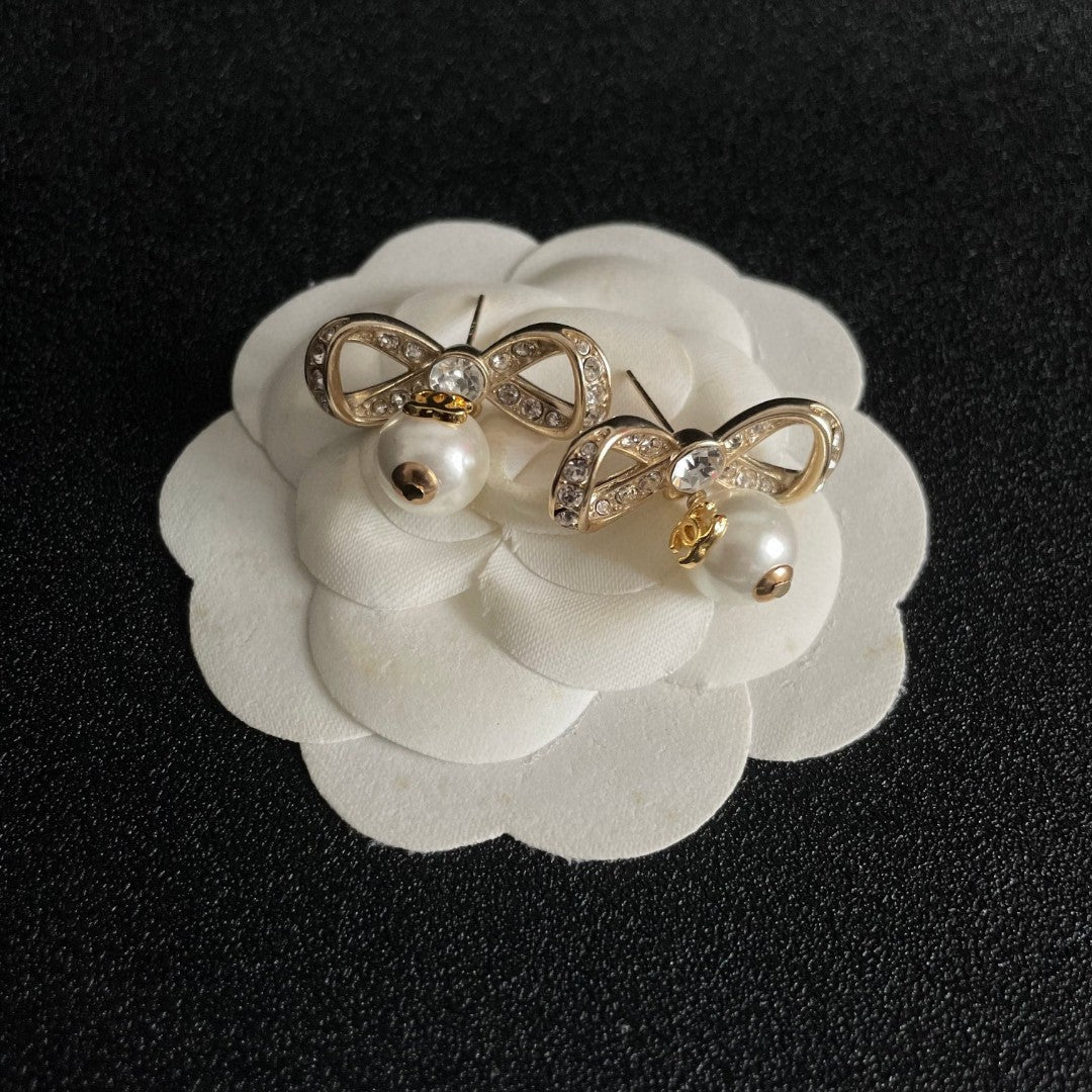 Bow Pearl-Detail Statement Earrings front product view