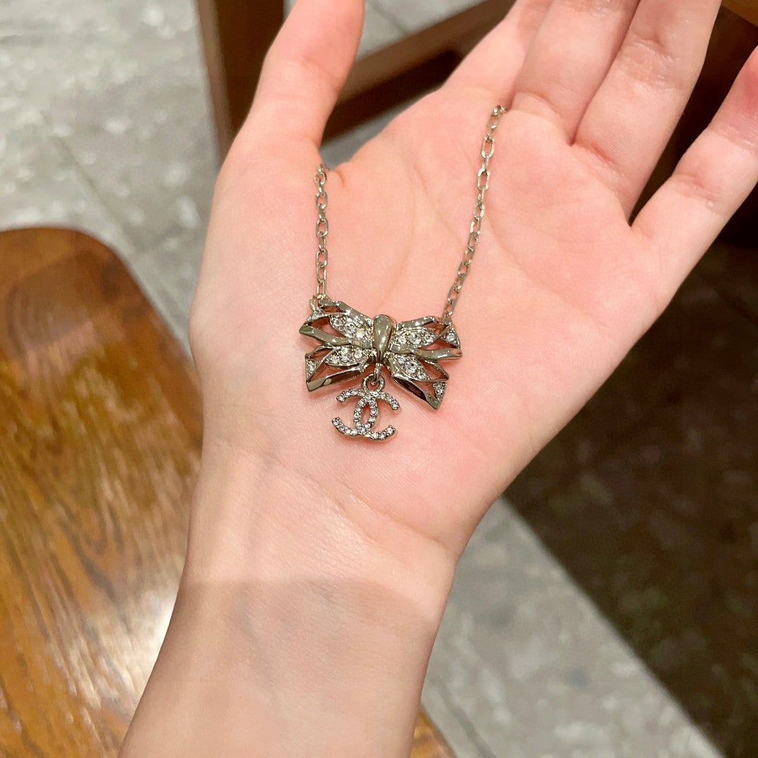 Double-C Emblem Crystal-Accent Pendant Necklace – Design 024 side detail