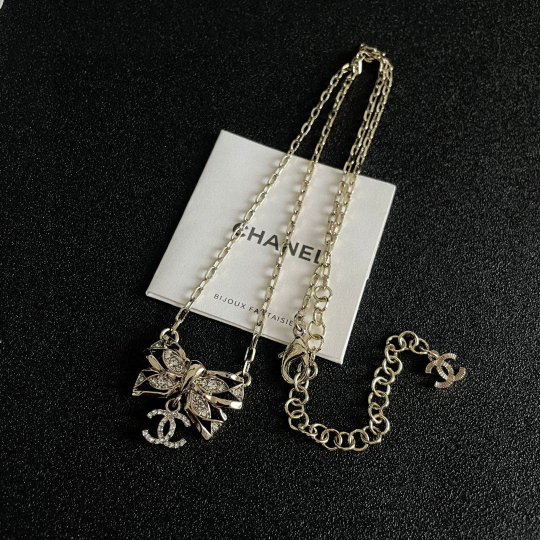 Double-C Emblem Crystal-Accent Pendant Necklace – Design 024 close-up detail